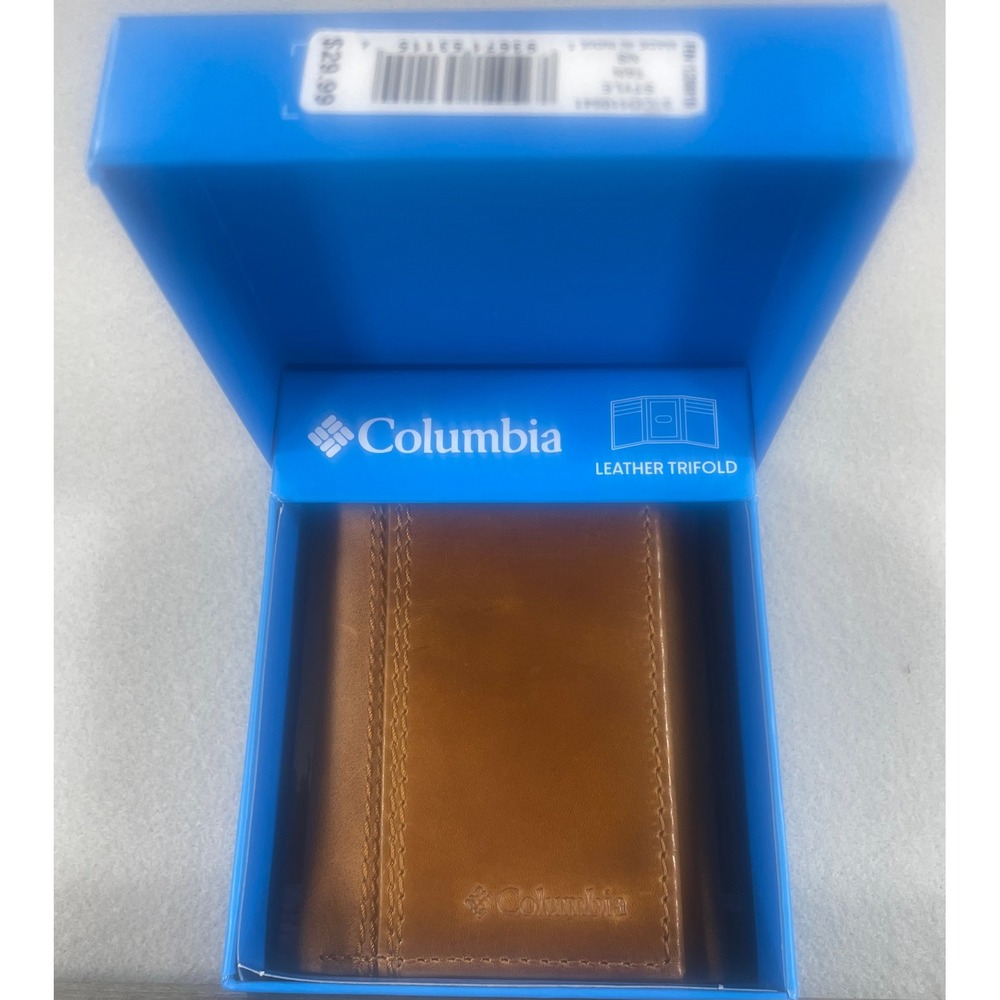 Columbia Mens Leather Trifold Wallet Tan RFID Blocking 31CO110041 NEW